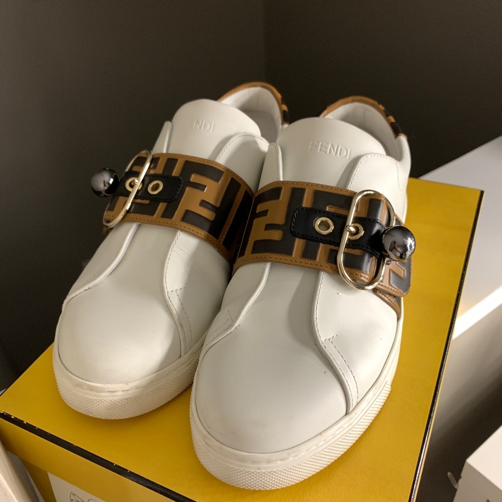 Fendi Pearland Leather Sneakers with FF strap
